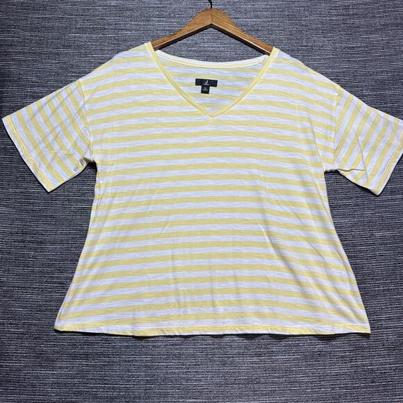 Jasib Wu Top T Shirt Women's M Yellow Striped V Neck - Picture 1 of 12